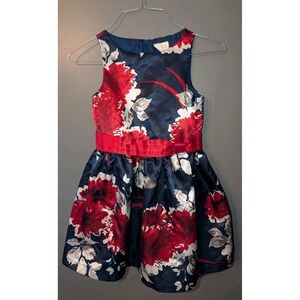 Crazy 8 Girl's Size 6 Long Sleeveless Silky Floral Dress Red Blue Lined Zips Up